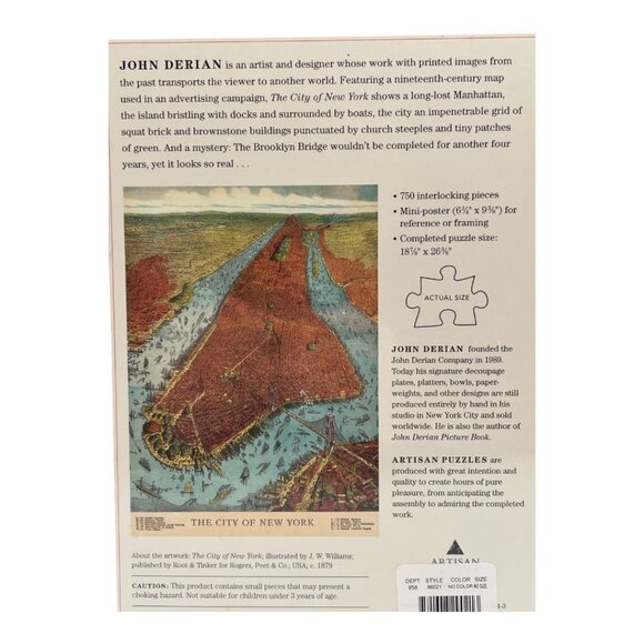 NEW John Derian CITY OF NEW YORK Jigsaw Puzzle 750 Pieces 19 x 26" Sealed - Picture 2 of 6